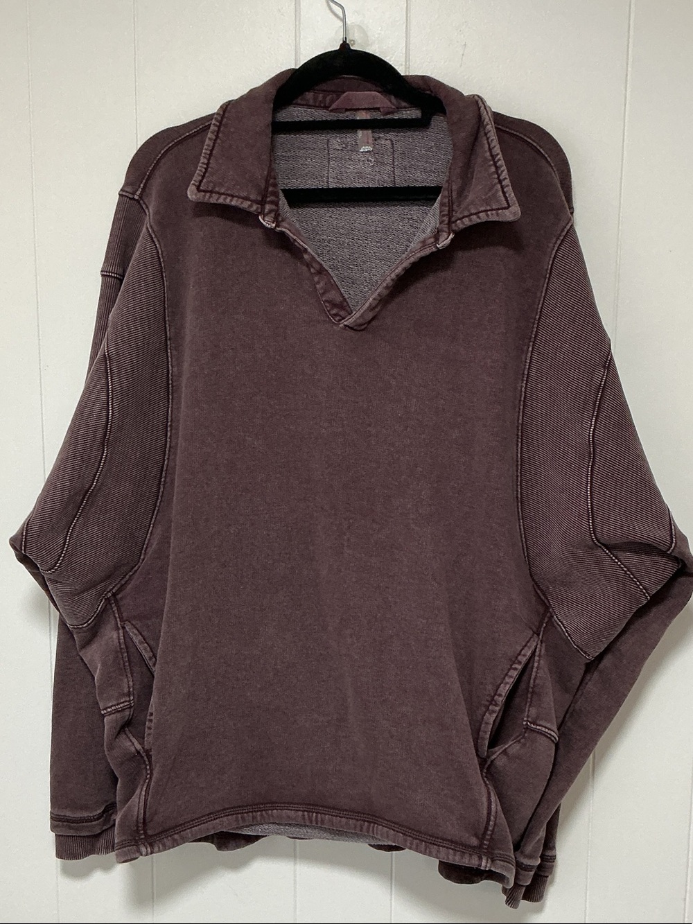 VINTAGE, FP Movement by Free People Washed Plum V-Neck Pullover